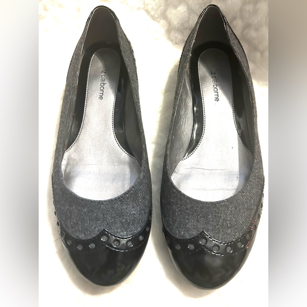 Liz Claiborne Bianca gray tweed Black slip on ballet Flats women’s size 8.5 M - Picture 11 of 11
